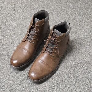 Vostey Men's Brown Leather Mororcycle Cap Toe Chukka Boots